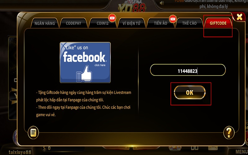 Nạp tiền Giftcode Yo88