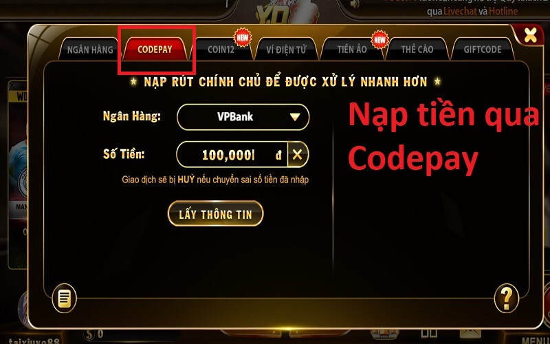 nạp tiền Codepay Yo88